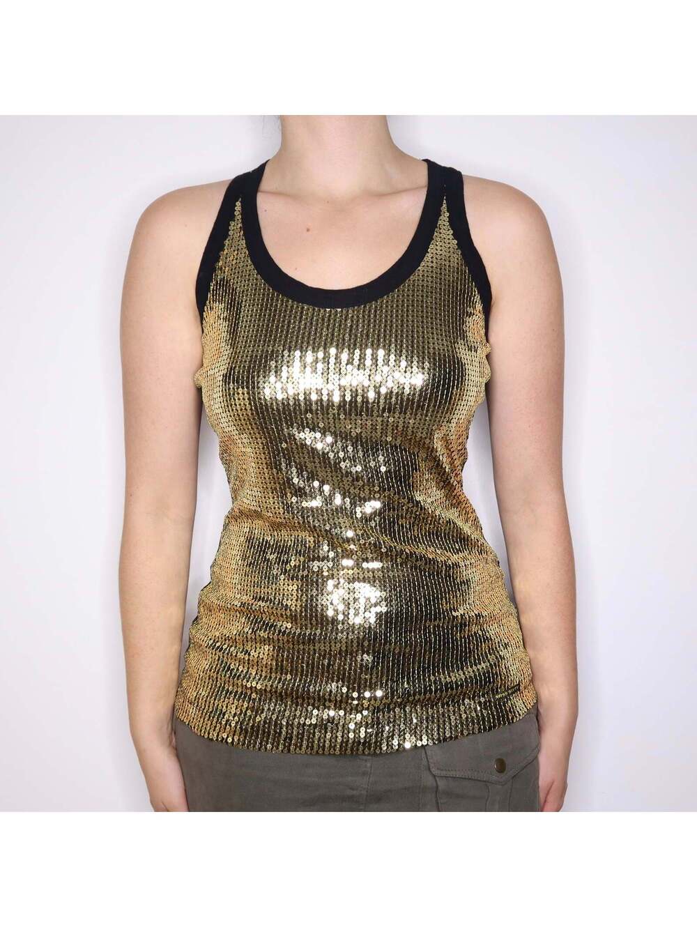 Y2K MISS SIXTY Gold Sequin Tank Top (S)